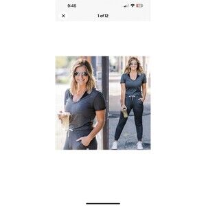 VUORI All Day Short Sleeve Jumpsuit pant romper Women’s XS Charcoal Heather Gray